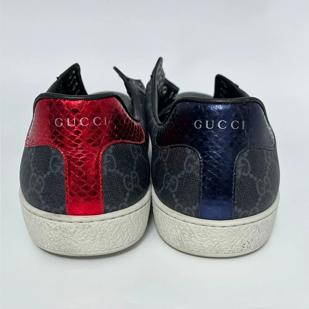 Gucci Ace GG Supreme Monogram Sneakers Grey Red Blue Web 429446 Mens 13